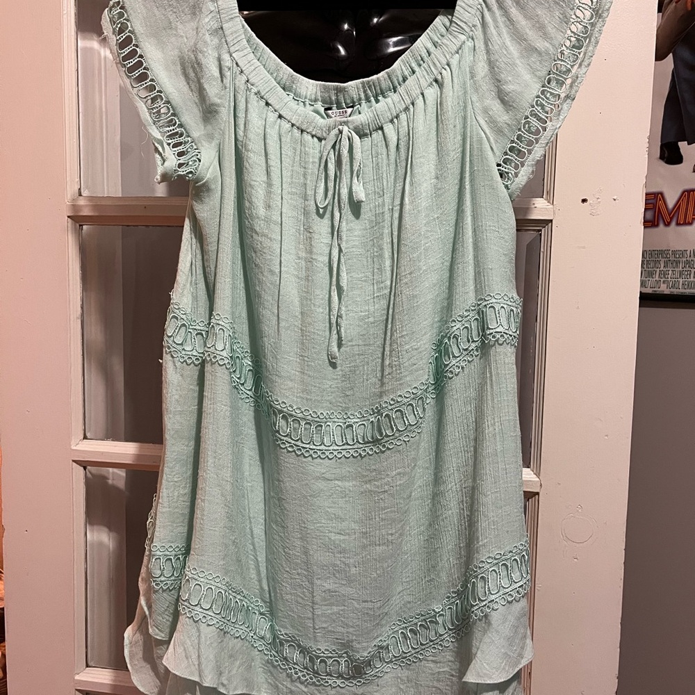 Guess light teal Ruffled Flutter Sleeve dress